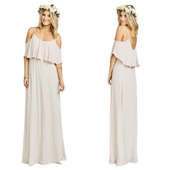 Show Me Your Mumu Beige Tan Caitlin Ruffle Maxi Bridesmaid Formal Dress Size XS - Picture 2 of 12